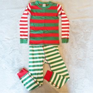 Hanna Andersson Christmas Holiday Striped Pajamas Green Red White EU 110 cm US 5